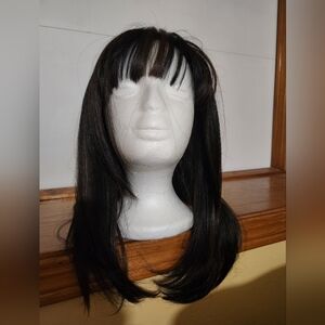 Everyday Straight Black Wig with Soft Bangs - Natural Shine
